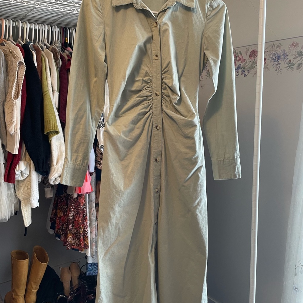 Chic Long Sleeve Button-Down Dress in Sage